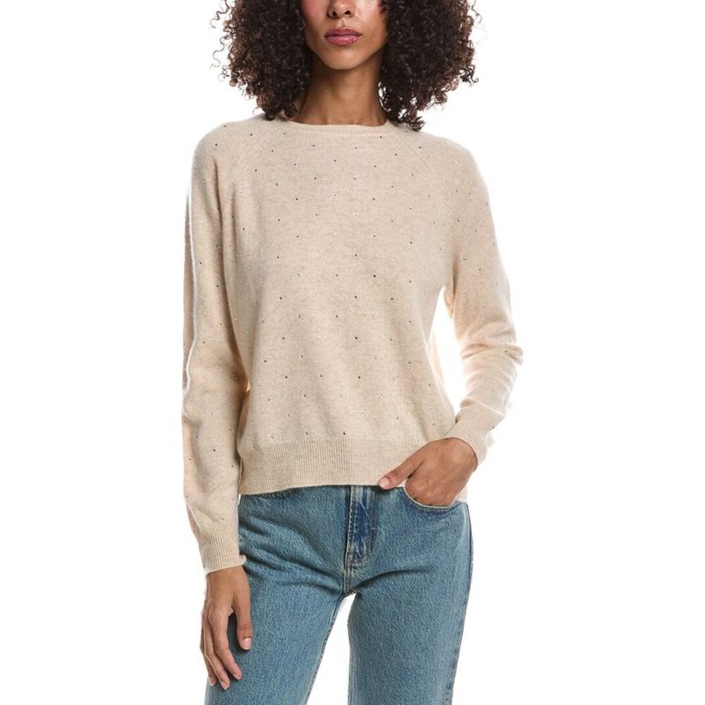 Brodie Cashmere Womens  Sparkle Mini 100% Cashmere Sweater, Tan